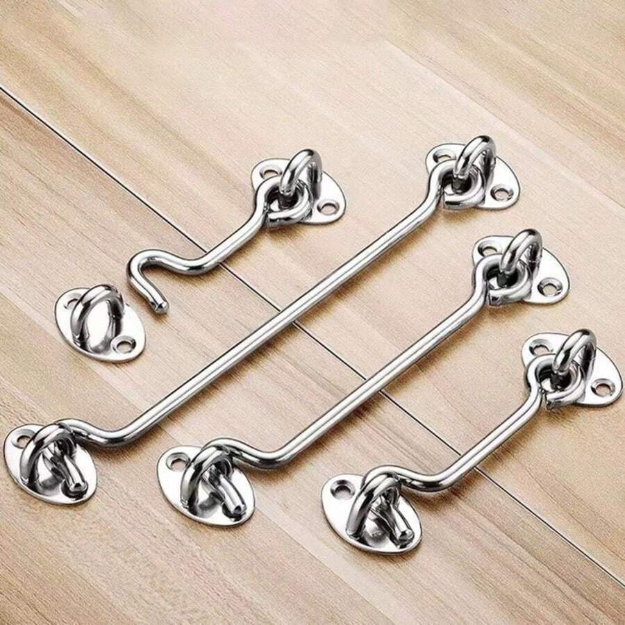 1/2pcs/Set Heavy Duty Stainless Steel Window Hook & Gate Latch, Multi-Size Solid Windproof Lock, Reinforced Silver/Black Hardware For Wooden Windows, Doors & Gates, Home Security Fixing, Ideal For Home Renovation, Christmas & New Year - Multiple Styles - View 1