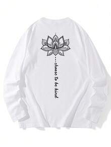Women's Fashion Autumn/Winter Loose Minimalist Versatile Letter & Floral Print Long Sleeve T-Shirt - White - View 7
