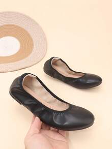 Sepatu Balet Wanita Hitam Ujung Bulat Model Rendah, Ringan, Nyaman, dan Serbaguna untuk Perjalanan Sehari-hari - Hitam - View 2