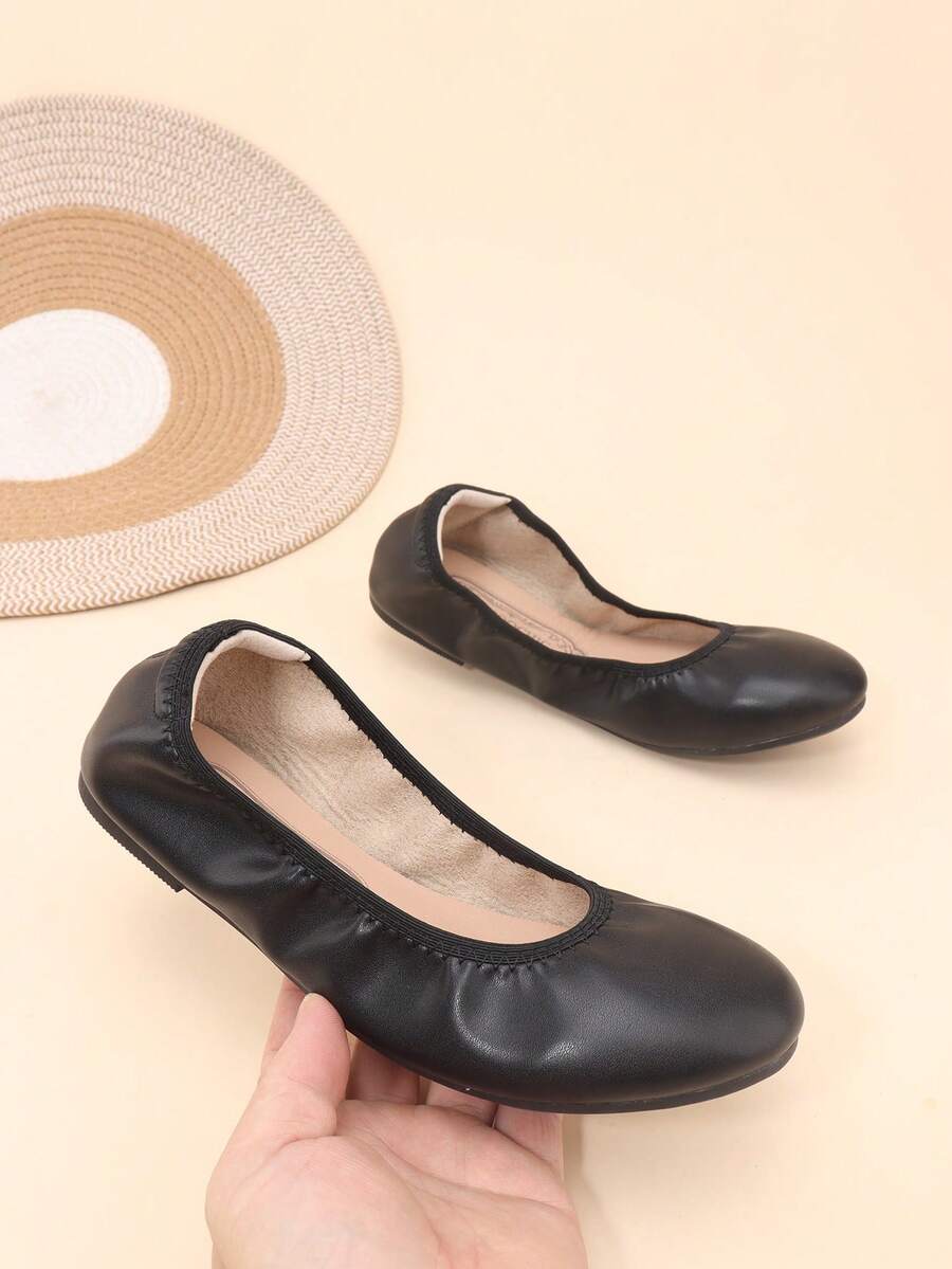 Sepatu Balet Wanita Hitam Ujung Bulat Model Rendah, Ringan, Nyaman, dan Serbaguna untuk Perjalanan Sehari-hari