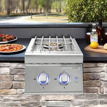 Quemadores laterales dobles para parrilla   , 2 quemadores laterales de propano líquido de 17,000 BTU para cocina exterior, convertibles a gas natural, quemadores dobles empotrados de acero inoxidable 304 con LED para isla de parrilla de barbacoa - Plateado 2 quemadares 17000 BTU - Ver 1