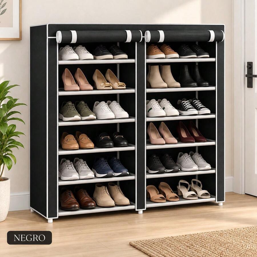 Zapatera Portátil Grande 8057 para 36 Pares, Organizador de Calzado de 6 Niveles con Doble Compartimento y Cubierta Antipolvo, Disponible en 4 Colores