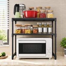 Estantería de Cocina de 2 Niveles para Encimera, Organizador Negro con Espacio Inferior para Horno Compacto - Beis - Ver 3