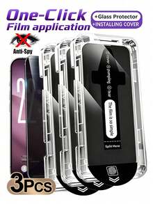 Navigator 3pcs/Pack, Anti-Peeping Tempered Glass Screen Protector With Dust-Free Installation, Compatible With IPhone Duo/18Pro Max/18 Pro/18/17e/17 Pro Max/17 Pro/17/16 Pro Max/16 Pro/16 Plus/16/15 Pro Max/15/14/13 And Other Models. Anti-Peeping, Anti-Scratch, Anti-Collision, Anti-Fingerprint, Anti-Water Splash, Easy Installation For Beginners, One-Click Instant Dust-Free Application, Full Coverage, Bubble-Free, Phone Accessories. - Black - View 9