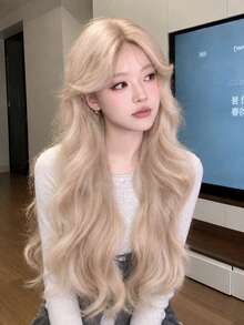alicegarden 30-Inch Forehead Lace Front Wig A Natural Wavy Style In A A Stunning Gold. Middle Part Design , This False Hairpiece Is Perfect For Ms Daily Party Cosplay Use, Offering A Natural And Natural Durable Wig Gift For Ladies. - Gold - View 5