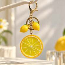 1pc/2pcs Unisex Half-Cut Lemon Resin Pendant, Realistic Lemon Slice Charm Keychain, Fresh Bag Accessory - Multicolor - View 6