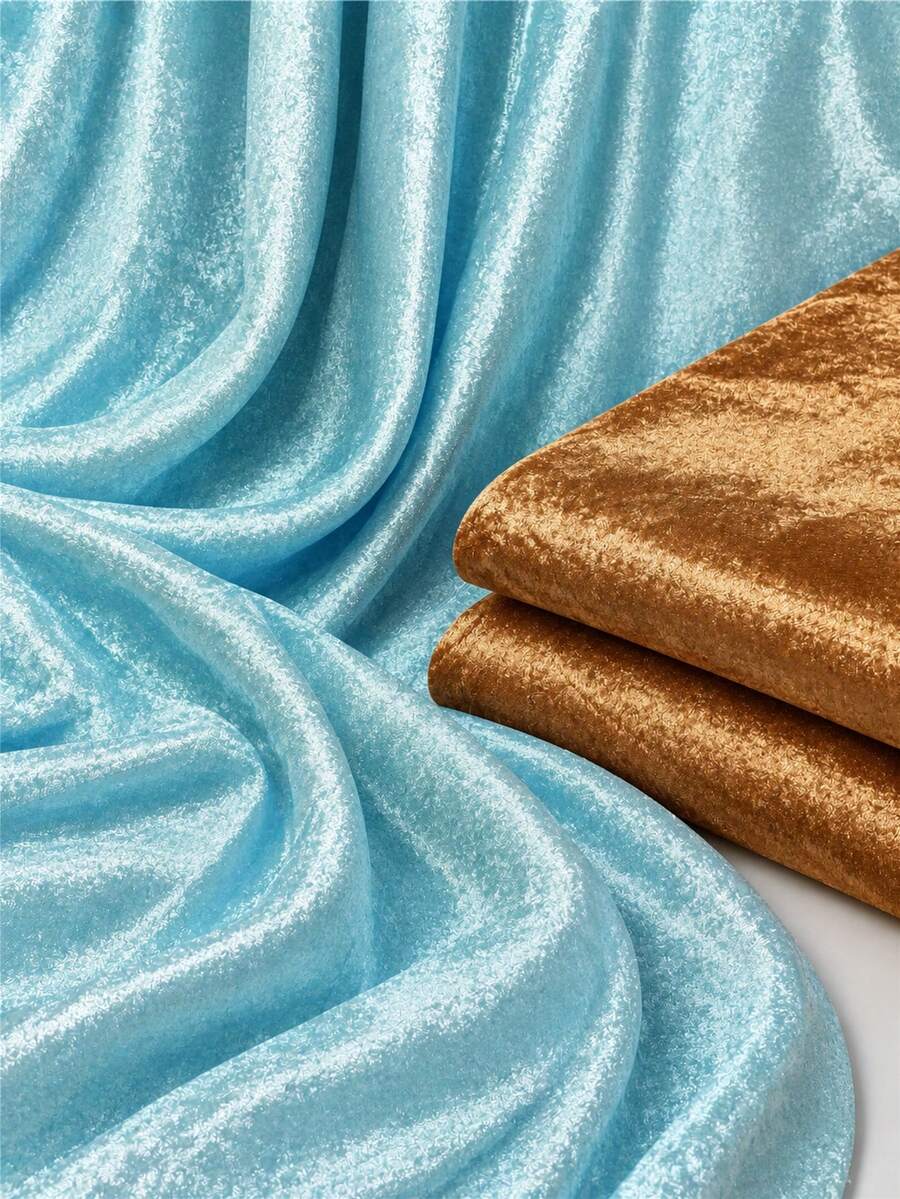 1pc Coffee And Sky Blue Velvet Fabric, Elastic Skin-Friendly Textile, Suitable For Clothing Sewing, Photography Backdrop, Sofa Covers, Cushion Covers And Various Handmade DIY Craft Projects - Multicolor - View 1