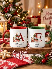 Personalized Initial And Name Christmas Mug, Customized Holiday Cup, Can Print Your Name And Text, Creative Christmas Gift, Suitable For Family, Couples And Friends Personalized Water Cup And Coffee Mug, Suitable For Home, Office And Party Use, Gift Choice - Multicolor - View 6