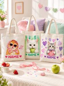 Tas Kanvas Potret Hewan Peliharaan Kustom, Wajah Kucing atau Anjing Cat Air, Tas dengan Nama Hewan Peliharaan yang Dipersonalisasi - MultiWarna - View 3