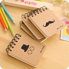 Mini Spiral Notebook, Small Pocket Notepad With Vintage Kraft Paper Cover, Men Style Mustache & Glasses Pattern, Portable Memo Notebook For Office School Daily Notes, 4 Packs > - one-size - View 3