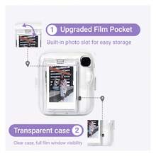 Cartoon Stickers + Lanyard Transparent Protective Case Set For InstaxMini 13, Transparent Protective Cover With Back Pocket + Colorful Shoulder Strap, Instant Camera Transparent Crystal Shell Protective Case, Easy To Install PVC Shell, Anti-Yellowing, Anti-Drop, Anti-Scratch Photography Camera Protective Accessories - View 8