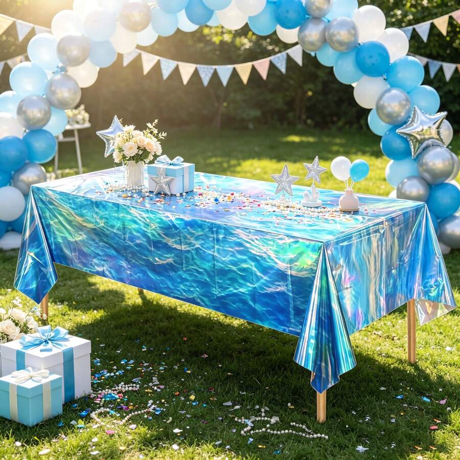 1pc/3pcs Premium Blue Ocean Summer Plastic Tablecloth, 54 X 108 Inch Disposable Rectangular Tablecloth, Suitable For Birthday, Graduation Party, Anniversary, Bachelor Party, Beach Party, Pool Theme Events Decoration - Multicolor - View 1