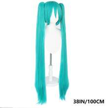 Blue Long Anime Cosplay Wig - Clip-On Twin Tails Heat Resistant, 38 Inch Roleplay Hairpiece, Includes Wig Cap, Suitable For Daily Wear And Conventions Halloween - Mint Blue - View 4