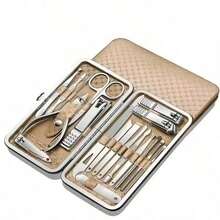 Stainless Steel Nail Clipper Set With Storage Box, Includes Toenail Clipper And Manicure Tools, Complete Nail Clipper And Manicure Care Tool Set - Beige - View 5