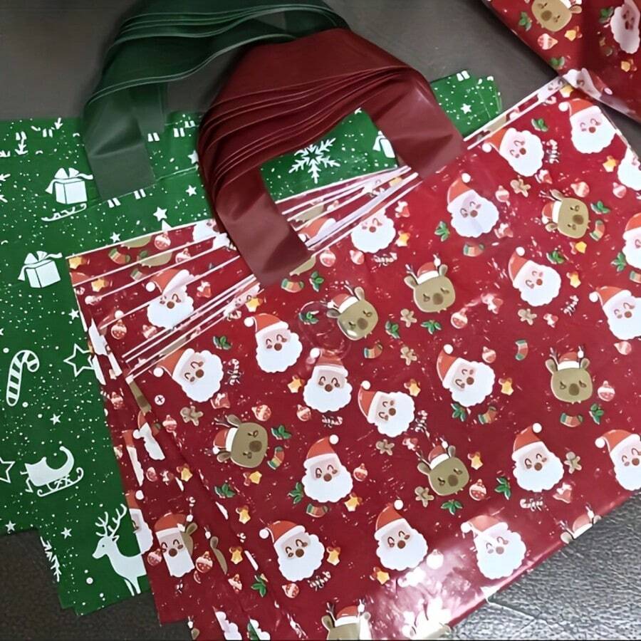 Printed Christmas Gift Bags, Reusable Plastic Tote Bags For Small Gifts, Very Suitable For Holiday Party Decoration - Multicolor - View 1