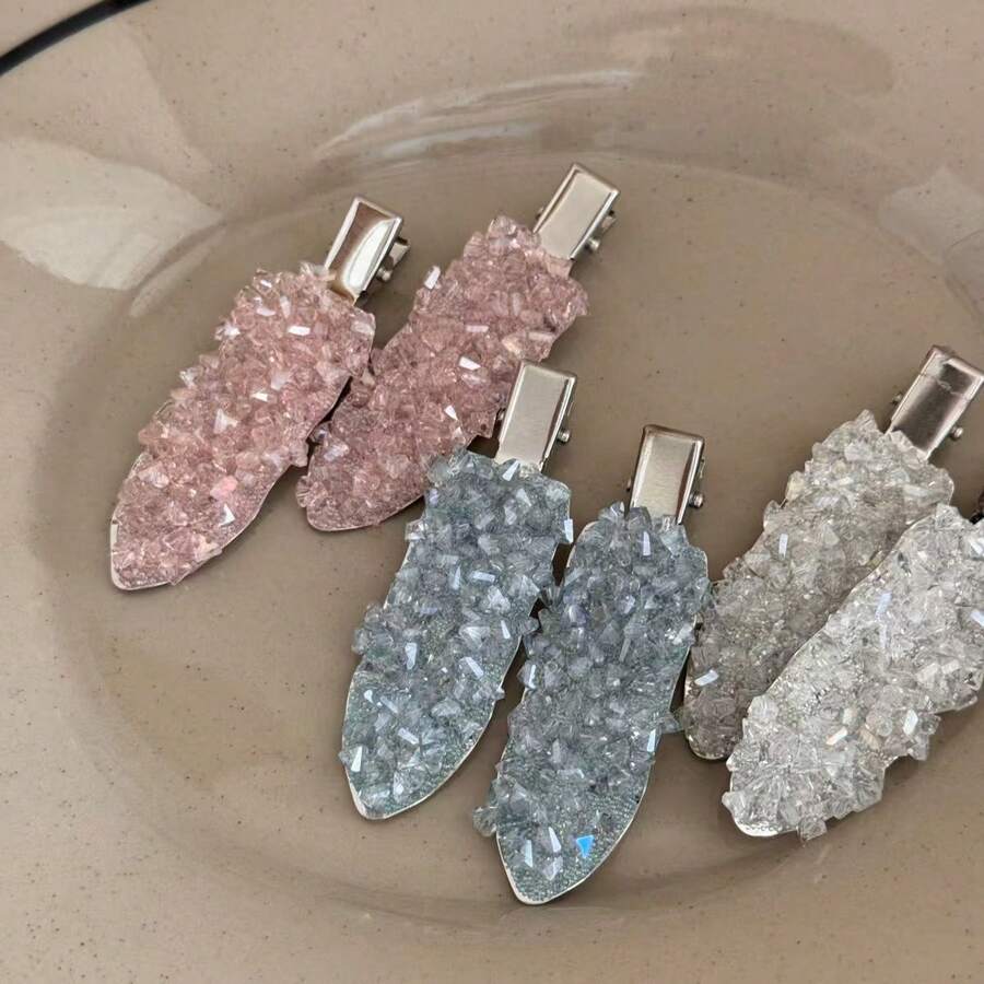 2/3pcs Shiny Palace Style Iron Full Rhinestone Crystal Seamless Hair Clips Duck Mouth Clips Sweet Fashion Bangs Side Clips Hair Accessories Suitable For All Seasons Headband - Multicolor - View 1