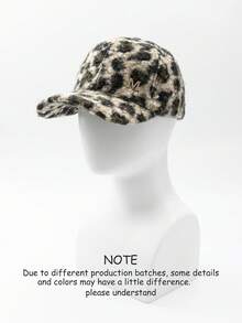 1pc Women's Curved Brim Baseball Cap, Vintage, Letter Rhinestone Metal Decoration, Faux Lamb Wool, Printed Pattern, Outdoor, Daily Wear - A - View 9