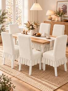 1/4/6pcs Solid Color Corn Velvet Elastic Chair Covers, Christmas Chair Covers, Modern Minimalist Elastic All-Season Universal Suitable For Living Room, Dining Room, Home Use - White - View 7