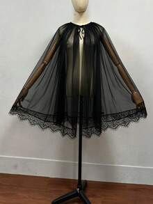 1 buah Jubah Cape Renda Hitam Panjang Sedang Kostum Cosplay Anime Halloween Selendang - MultiWarna - View 5