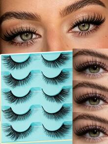 5 Pairs Full Strip False Eyelashes, Soft Fluffy Dense Natural Looking Lashes With Black Band For Daily & Party Makeup, Outer Corner Lengthening Design - View 2