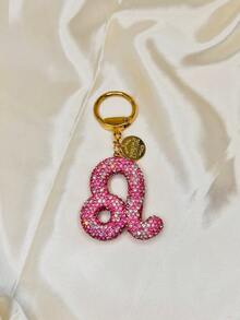 1PC Rhinestone Zodiac Sign Keychain, Silver Pink Astrology Bag Charm, Minimalist Horoscope Pendant Key Ring, Birthday Graduation Gift For Women - Pink - View 5