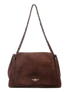 1pc Women's Solid Color Autumn/Winter New Suede Velvet Shoulder Crossbody Bag, Fashion Braided Chain Minimalist Flap Square Bag, Suitable For Commuting And Shopping - Coffee Brown - View 6