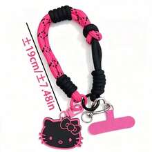 Hasbro 1PC Black And Pink Hello Kitty Phone Short Lanyard, Sanrio Hello Kitty Charm, Hand-Woven Adjustable Wrist Lanyard With Phone Spacer Keychain, Keychain Bag Hanger Anti-Lost Accessory For Car Enthusiasts - Multi-color - View 3