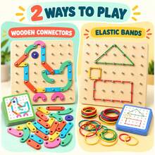 Wooden Pattern Pegboard Toy, 2-In-1 Montessori Geoboard & Matching Puzzle, STEM Fine Motor Learning Toy For Preschool Kids - Multicolor - View 3