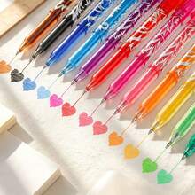 12 Colors Vine Print Erasable Pens, Random 6pcs/12pcs Full Set, 0.5mm Medium Tip, Multi-Color Ink, Smooth Writing, Colorful Highlighting For Note-Taking, Suitable For Marking, Coloring, Drawing, Writing, Drafting And More, Stationery, Halloween, Thanksgiving, Christmas, Birthday And Other Occasions - Round - View 2