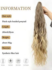 26 Inch Synthetic Water Wave Claw Clip Ponytail Hair Extension, Gold Heat-Resistant Fiber, Fluffy Messy Braided Style, Women's Hair Piece - Multicolor - View 4