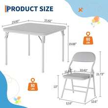 1 Pieza Juego de Mesa y 4 Sillas Plegables, Color Gris, Cuenta con patas antideslizantes, estructura resistente, set multifuncional para actividades, mueble práctico para espacios reducidos, pieza versátil para comedor y otras zonas interiores, diseño fácil de ensamblar y mantener el orden en el hogar - Gris - Ver 3