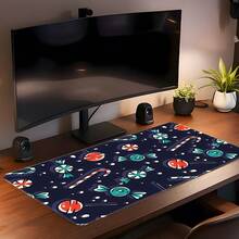 1pc Deep Navy Christmas Candy Pattern Large Extended Mouse Pad - Extended Navy Blue Base Christmas Candy Print Desktop Keyboard Mat, Stitched Edge Soft Fabric Material, Non-Slip Rubber Bottom. Smooth Fabric Surface, Precise Mouse Movement, Suitable For Home Office, Gaming, Can Be Given As A Christmas Gift To Friends. - View 12