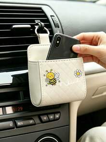 Floral Pattern Car Storage Box, Decorative Car Air Vent Storage Box, Can Hold Phone And Other Small Items, Quilted Storage Bag With Hook, Suitable For Storing Fashion Glasses, Keys And Phone, Universal Car Interior Storage - Multicolor - View 12