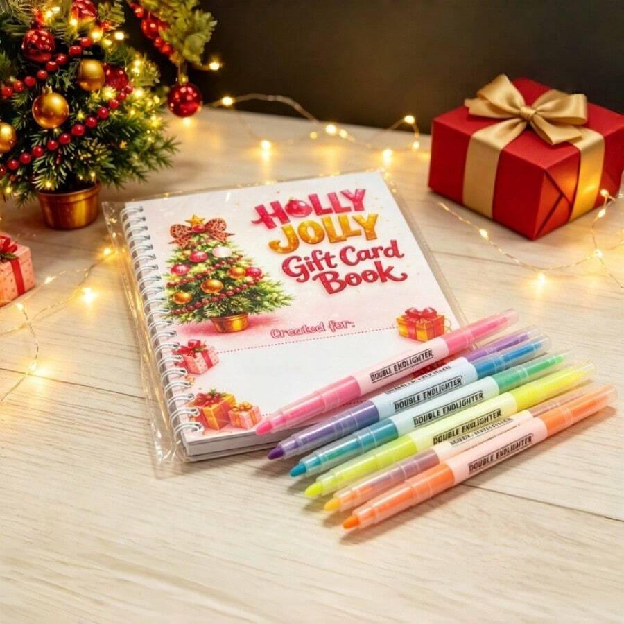 7pcs/Set (1pc Christmas Gift Card Book + 6 Fluorescent Pens), DIY Card ...