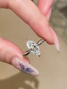 ConiiW Cincin perak 925 yang stylish dan minimalis dengan batu moissanite potongan marquise 2 karat-sempurna untuk pemakaian sehari-hari, bepergian, kencan, dan pesta. - Perak - View 4
