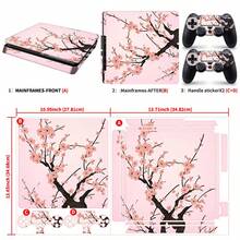 Slim Sticker Set, Pink Cherry Blossom Pattern Waterproof Scratch-Resistant Self-Adhesive Vinyl Game Console Skin, Removable No Residue Includes Full Console + 2 Controller Decorative Film - View 2