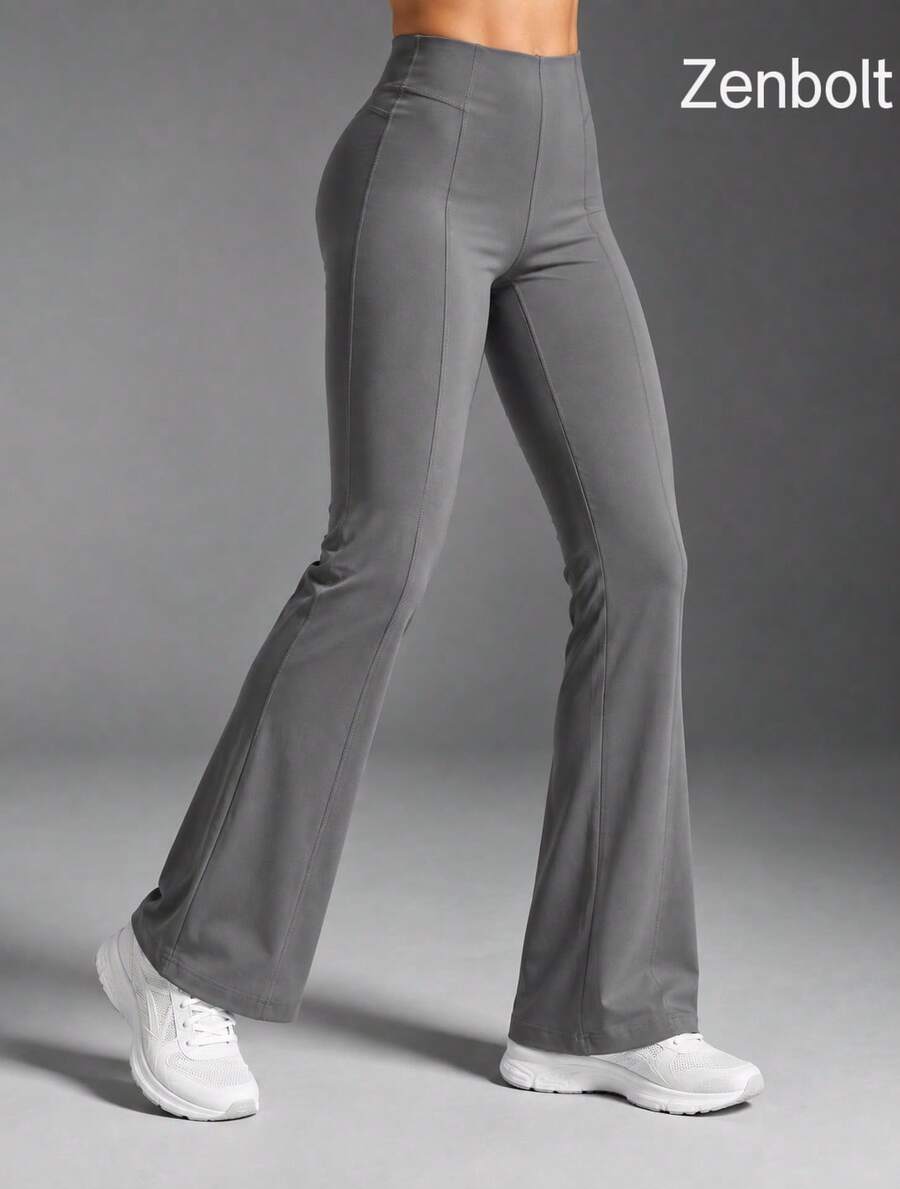 ZenBolt Women's High Waist Patchwork Flare Yoga Pants, Tummy Control Elastic Gym Workout Flare Pants - Grey - View 1