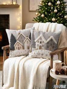 2pcs Christmas Pillow Covers, Nordic Style 45*45cm Peach Skin Velvet Decorative Pillowcases, Christmas Holiday Party Pillow Covers (Pillow Insert Not Included) - 1 YEAR - View 7