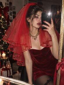 Bridal Veil, Women's Wedding Veil, Simple Tulle Church Style Veil, Suitable For Bachelorette Party And Pre-Wedding Bachelorette Party W-V-1 - Red - View 9