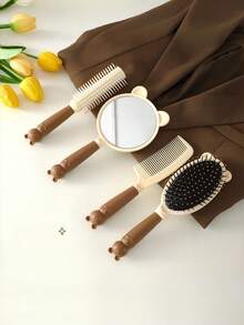 1-4pcs Cute Cat Handle Hair Comb, Portable Detangling Air Cushion Brush, Home Curling Comb, Travel Makeup Comb - Multicolor - View 2