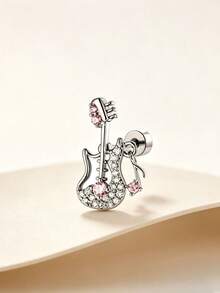 1pc Sweet String Melody Pink Ballad Sweet Cool Rock Style Pink Zirconia Electric Guitar Titanium Alloy Bar Cartilage Piercing Ear Stud - Guitar Stud Earrings - View 10