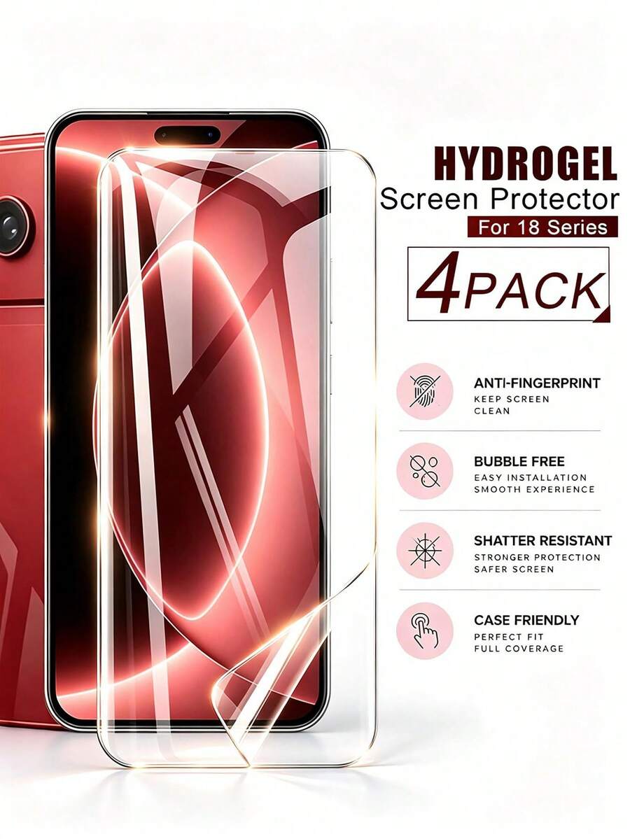 Gorilla Hero 4pcs High Definition Screen Protector Film, High Transparency Screen Protector, Smooth Surface, Effectively Resist Sharp Object Impacts, Automatically Repair Minor Scratches, Obvious Waterproof Effect, Anti-Fingerprint Residue, Phone Accessories, Phone Protector Film, 1:1 Real Device Corresponding Cut, Beginners Can Easily Install. Compatible With IPhone Duo/18promax/18pro/18/17e/17 Pro Max/17 Pro/17Air/17/16 Pro Max/16 Pro/16 Plus/16/15 Pro Max/15//14/13/12 And Other Models.