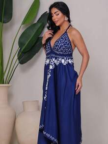 Vestido Bordado ponta indiano - Azul - Visão 7