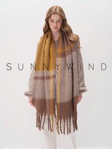 1pc Women's Casual Versatile Warm Polyester Plaid Scarf For Autumn/Winter Daily Use - Camel - View 5