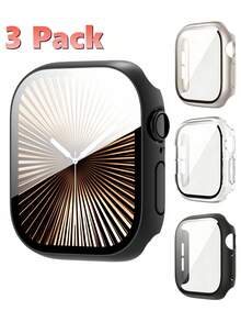 3件組 3合1 鋼化玻璃螢幕保護膜 保護殼，適用 49mm/46mm/42mm/45mm/44mm/41mm/40mm，超薄全覆蓋硬 PC 防刮高畫質防撞殼，適用 Series 12/11/10/9/8/SE2/7/6/SE/5/4/3/2/1 - 黑+星光+透明 - 查看 20