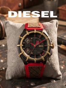 Diesel DZ4618 Men's Chronograph Watch|48MM Black‑Tone Case,Black Dial,Red Strap,Date Window,5BAR Water‑Resistant Fashion Wristwatch - Red - View 2
