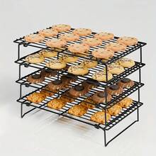 1/2/3/4/5 Tier Stainless Steel Cooling Rack Set, Kitchen Baking Tools, Small Kitchen Gadgets, Multi-Functional Storage Rack - Non-Stick, Stackable, Suitable For Oven, Baking And Cooking - Easy To Clean, Durable Kitchen Essential, Holiday Gift - Black - View 2
