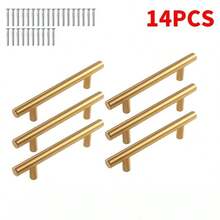 14pcs Gold Cabinet Handles, Matte Stainless Steel Kitchen Cabinet Door Pulls, Furniture Drawer Pulls, T-Shaped Hardware - Multicolor - View 14