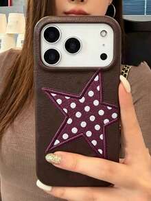 Y2K White Polka Dot Wine Red Star Pattern Faux Leather Shockproof Protective Phone Case Compatible With IPhone 18 Pro Max 18 Pro 17 Pro Max 17 Pro 16 Pro 16 Pro Max 15 Pro Max 15 Pro 14 Pro Max 14 Pro 13 Pro Max 12 Pro Max 12 Pro 15 11 Cover Retro Hot Girl Cute Phone Shell - Polka Dot Stars - View 2
