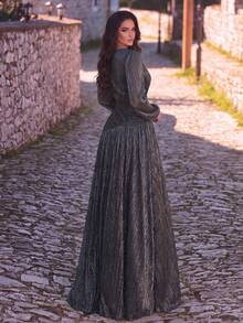 Elegant Round Neck Front Cut-Out Evening Gown, Suitable For Weddings, Balls, Anniversaries And Formal Occasions Party Black Fall - Black - View 2
